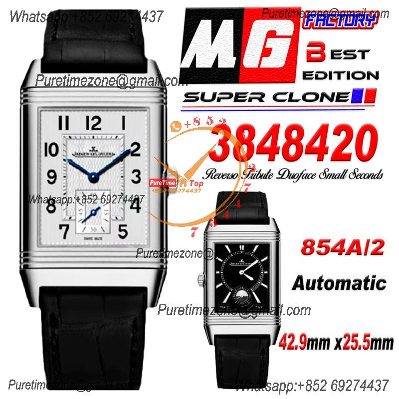 Reverso Classic 3848420 Duoface Small Seconds 854A Automatic Mens Watch Best Edition MGF Silver Black Dial CHS