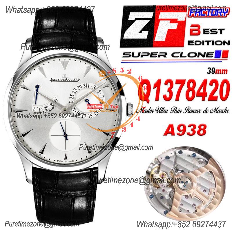 Master Ultra Thin Q1372520 Reserve Marche SA938 Automatic Mens Watch Best Edition ZF V6 Power Reserve Steel Silver Dial