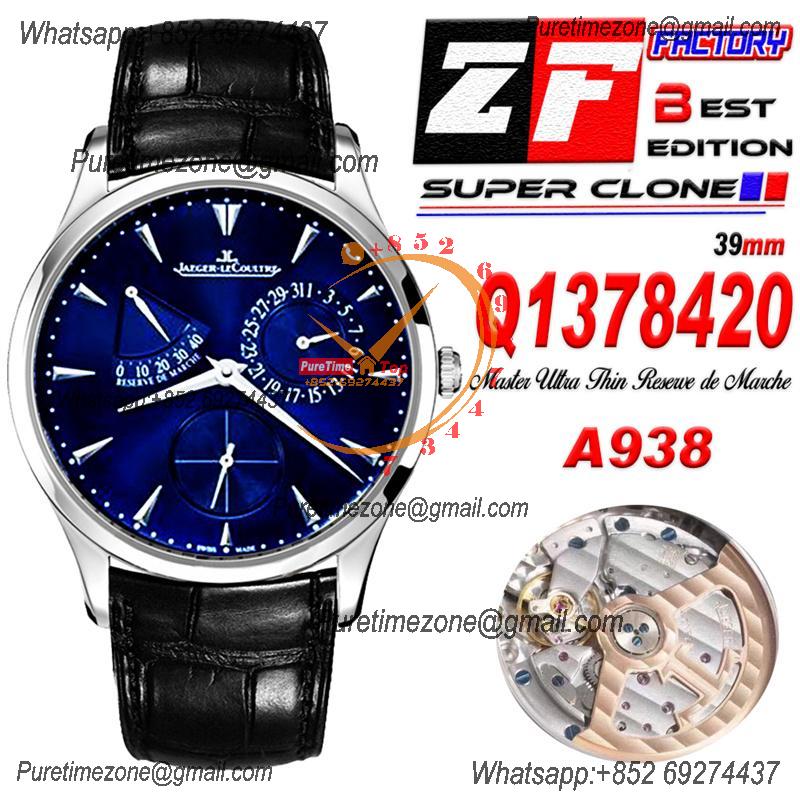 Master Ultra Thin Q1372520 Reserve Marche SA938 Automatic Mens Watch Best Edition ZF V6 Power Reserve Steel Blue Dial