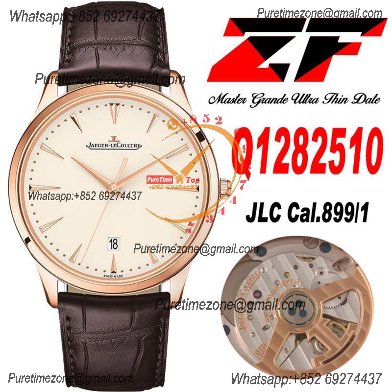 Master Grande Ultra Thin Date Q1288420 A899/1 Automatic Mens Watch Best Edition ZF V3 RG Silver Dial Brown Leather CHS