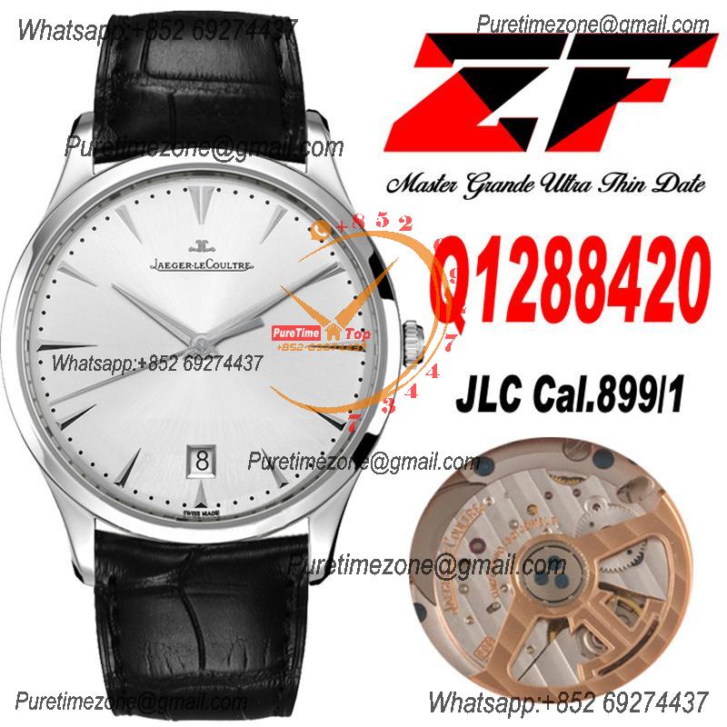 Master Grande Ultra Thin Date Q1288420 A899/1 Automatic Mens Watch Best Edition ZF V3 Steel Silver Dial Brown Leather