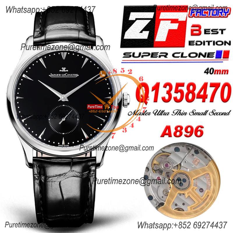 Master Ultra Thin Small Second Q1358480 M9015 Automatic Mens Watch Best Edition ZF 40 Steel Black Dial Leather CHS