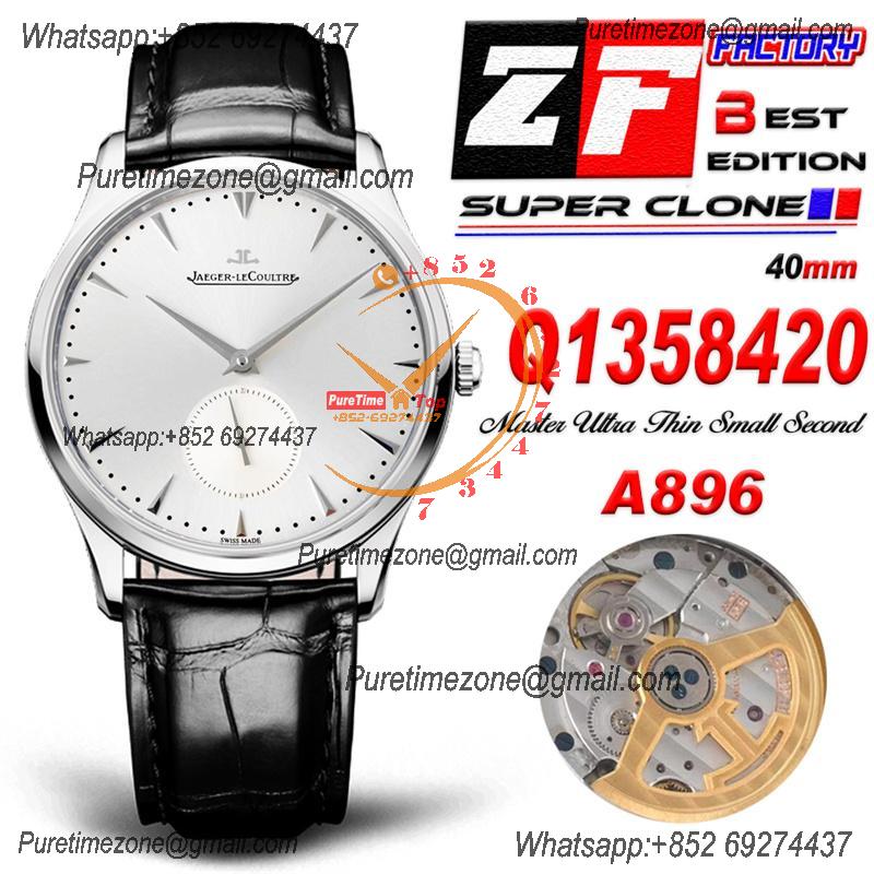 Master Ultra Thin Small Second Q1358480 M9015 Automatic Mens Watch Best Edition ZF 40 Steel Silver Dial Leather CHS