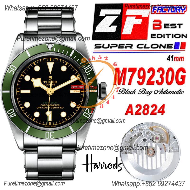 Black Bay"Green"Exclusive to Harrods A2824 Automatic Mens Watch Best Edition ZF 41mm Green Bezel Black Dial SS Bracelet