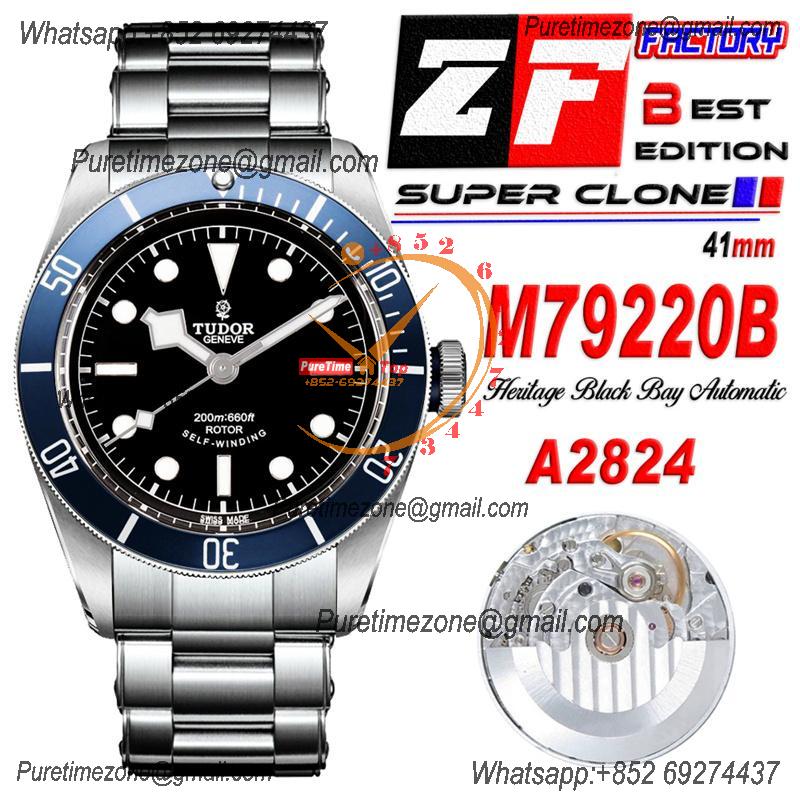 Heritage Black Bay M79220B A2824 Automatic Mens Watch Best Edition ZF 41mm Black Dial SS Bracelet CHS