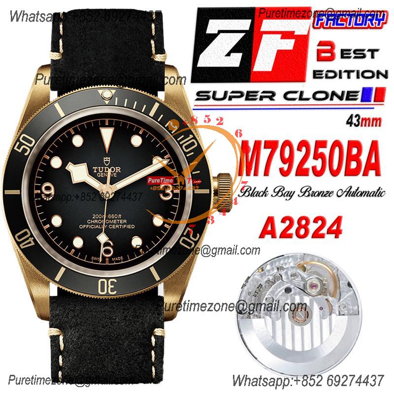 Heritage Black Bay Bronze Gray M79250BA A2824 Automatic Mens Watch Best Edition ZF 43mm Black Leather CHS