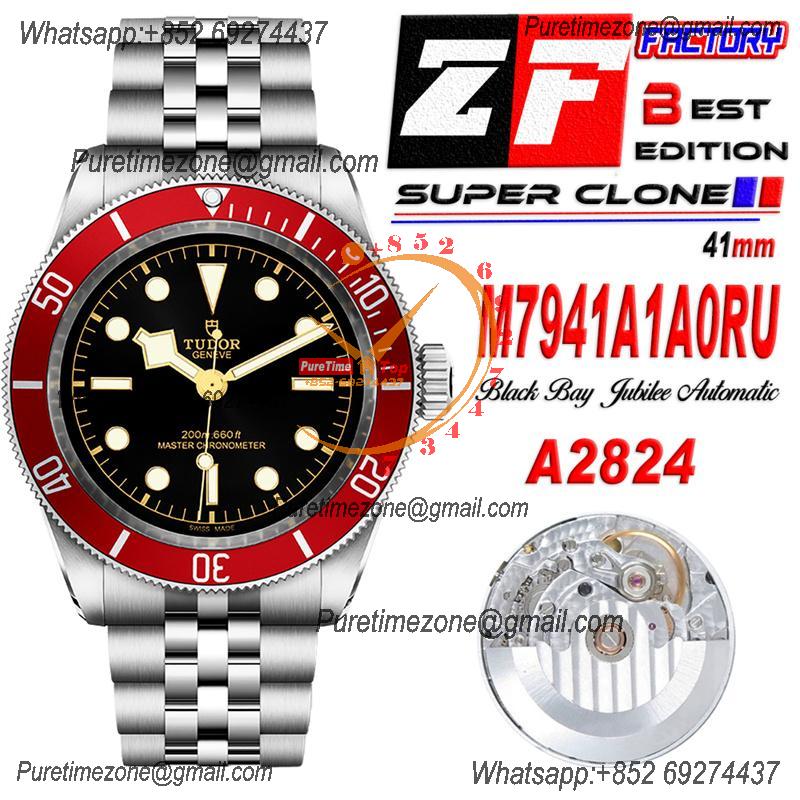 Heritage Black Bay M7941A1A0RU A2824 Automatic Mens Watch Best Edition ZF 41mm Red Bezl Black Dial SS Bracelet