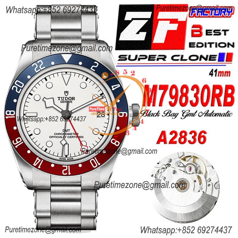 Black Bay GMT M79830RB A2836 Automatic Mens Watch Best Edition ZF 41mm Pepsi Red Blue Bezl White Dial SS Bracelet