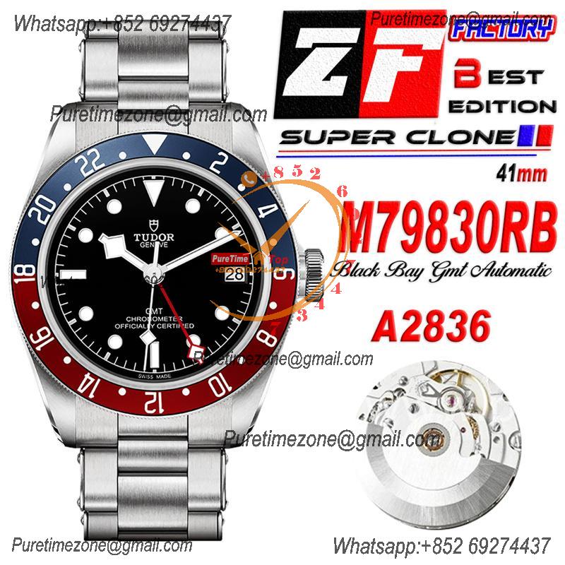 Black Bay GMT M79830RB A2836 Automatic Mens Watch Best Edition ZF 41mm Pepsi Red Blue Bezl Black Dial SS Bracelet