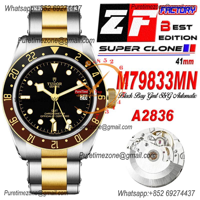 Black Bay GMT S&G M79833MN A2836 Automatic Mens Watch Best Edition ZF 41 Cola Bezel Black Dial SS Bracelet