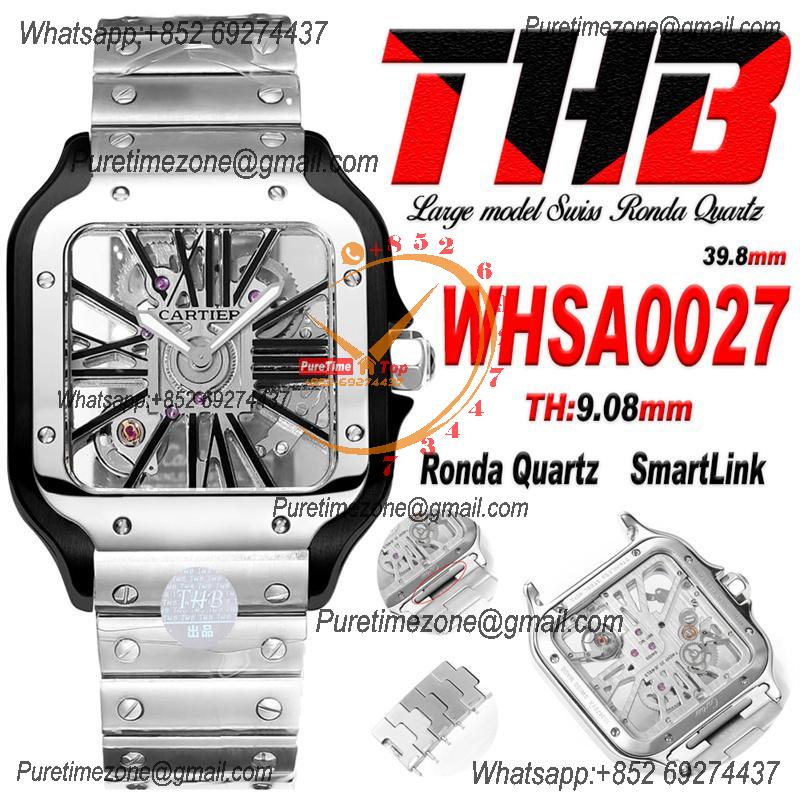 Santos WHSA0027 Large Model 39.8 Swiss Ronda Quartz Mens Watch Best Edition THBF PVD Skeleton Dial SmartLink SS Bracelet