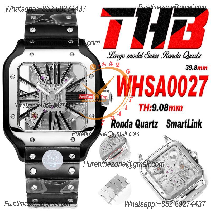 Santos WHSA0027 Large Model 39.8 Swiss Ronda Quartz Mens Watch Best Edition THBF PVD Skeleton Dial SmartLink SS Bracelet