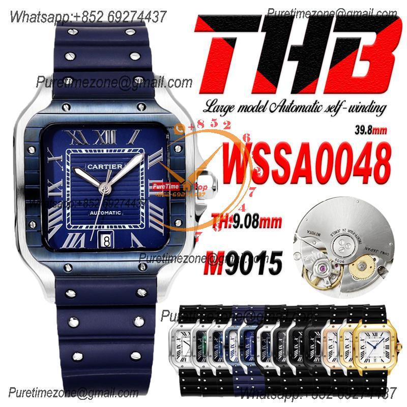 Santos WSSA0048 Large Model 39.8mm M9015 Automatic Mens Watch Best Edition THBF SS Blue Dial Rubber CHS