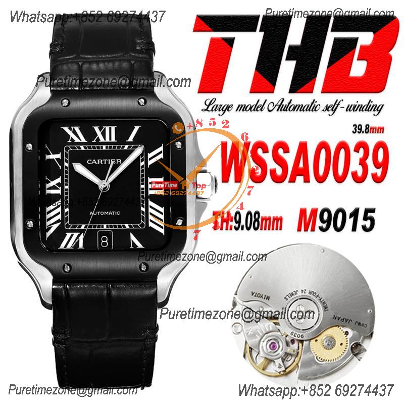 Santos WSSA0039 Large Model 39.8mm M9015 Automatic Mens Watch Best Edition THBF PVD Black Dial Leather CHS