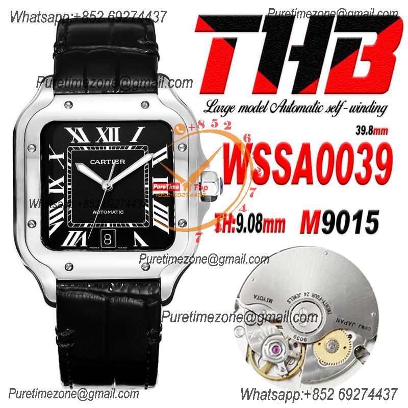 Santos WSSA0039 Large Model 39.8mm M9015 Automatic Mens Watch Best Edition THBF SS Black Dial Leather CHS