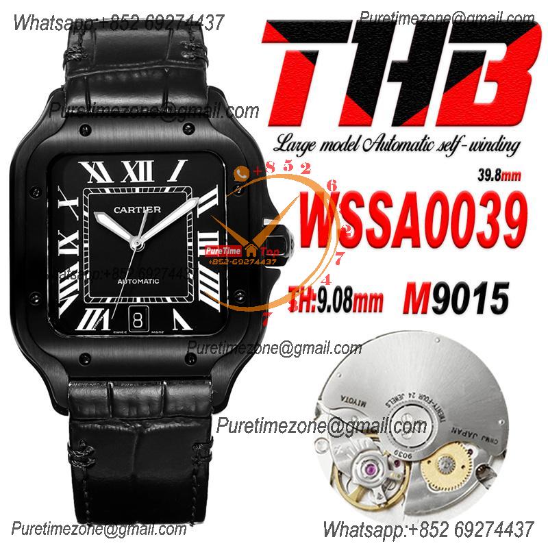 Santos WSSA0039 Large Model 39.8mm M9015 Automatic Mens Watch Best Edition THBF DLC All Black Dial Leather CHS