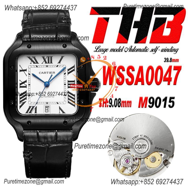 Santos WSSA0039 Large Model 39.8mm M9015 Automatic Mens Watch Best Edition THBF DLC Black White Dial Leather CHS