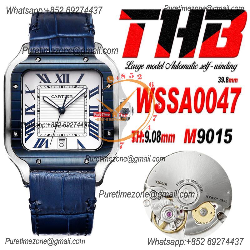 Santos WSSA0047 Large Model 39.8mm M9015 Automatic Mens Watch Best Edition THBF PVD Blue White Dial Leather CHS