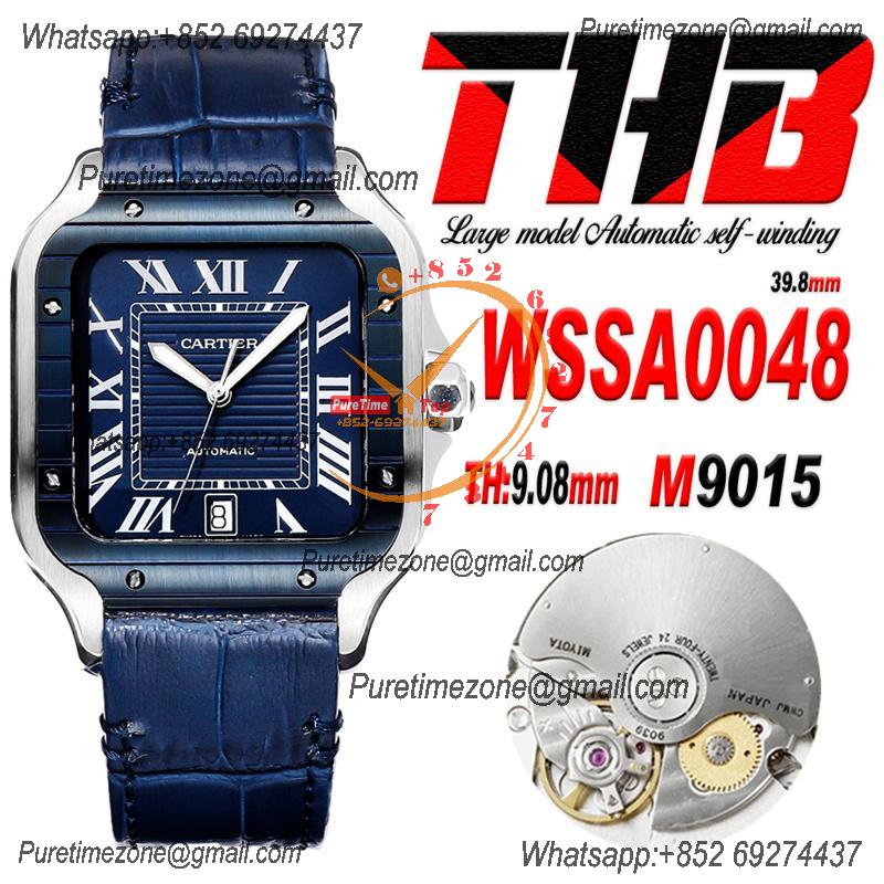 Santos WSSA0048 Large Model 39.8mm M9015 Automatic Mens Watch Best Edition THBF PVD All Blue Dial Leather CHS