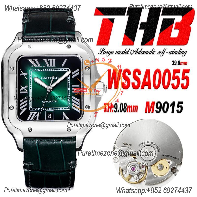 Santos WSSA0055 Large Model 39.8mm M9015 Automatic Mens Watch Best Edition THBF SS Green Dial Leather CHS