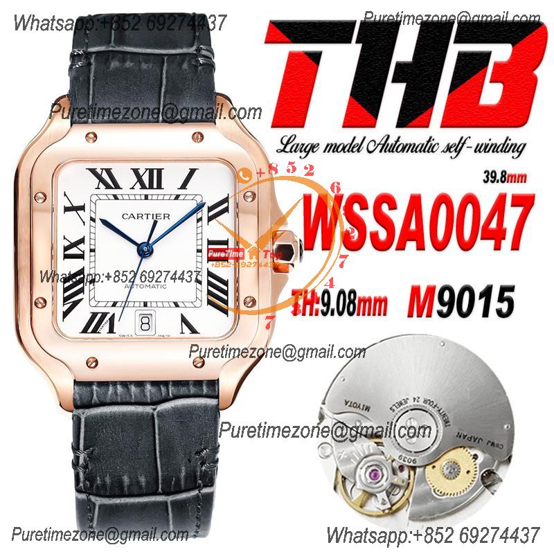 Santos WSSA0047 Large Model 39.8mm M9015 Automatic Mens Watch Best Edition THBF RG White Dial Leather CHS