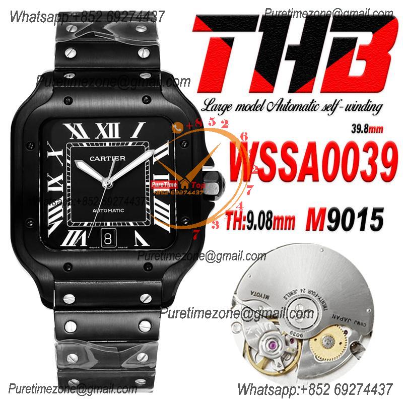 Santos WSSA0039 Large Model 39.8 M9015 Automatic Mens Watch Best Edition THBF DLC All Black Dial SmartLink SS Bracelet