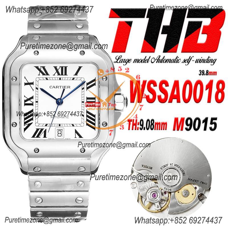 Santos WSSA0018 Large Model 39.8 M9015 Automatic Mens Watch Best Edition THBF White Dial SmartLink SS Bracelet CHS