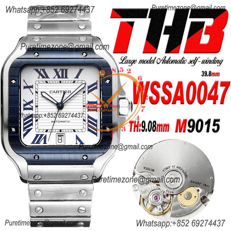 Santos WSSA0047 Large Model 39.8 M9015 Automatic Mens Watch Best Edition THBF PVD Blue White Dial SmartLink SS Bracelet