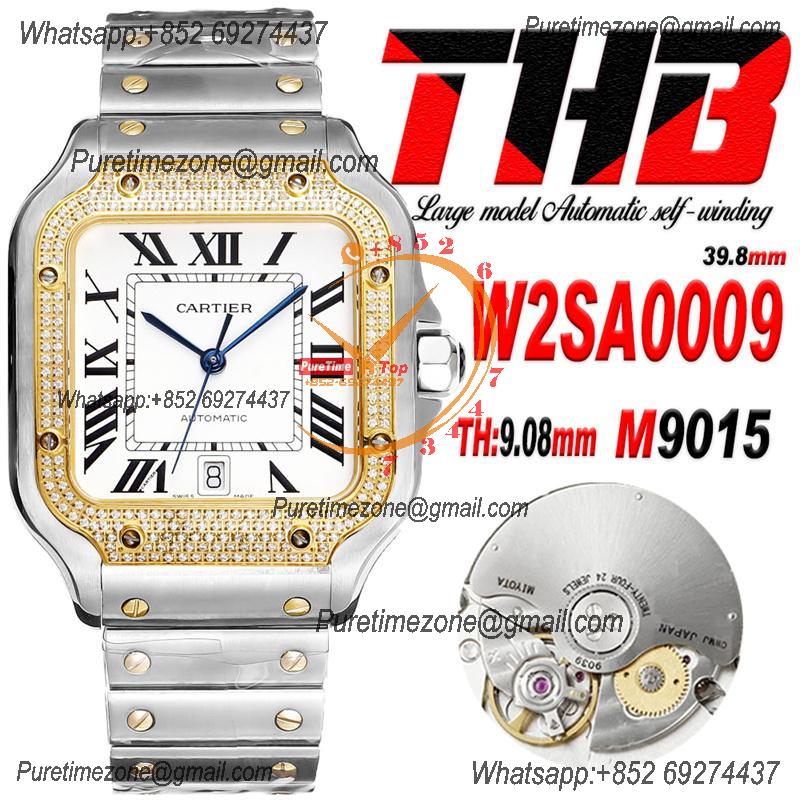 Santos W2SA0009 Large Model 39.8 M9015 Auto Mens Watch THBF Diamond Bezel YG White Dial SmartLink SS Bracelet