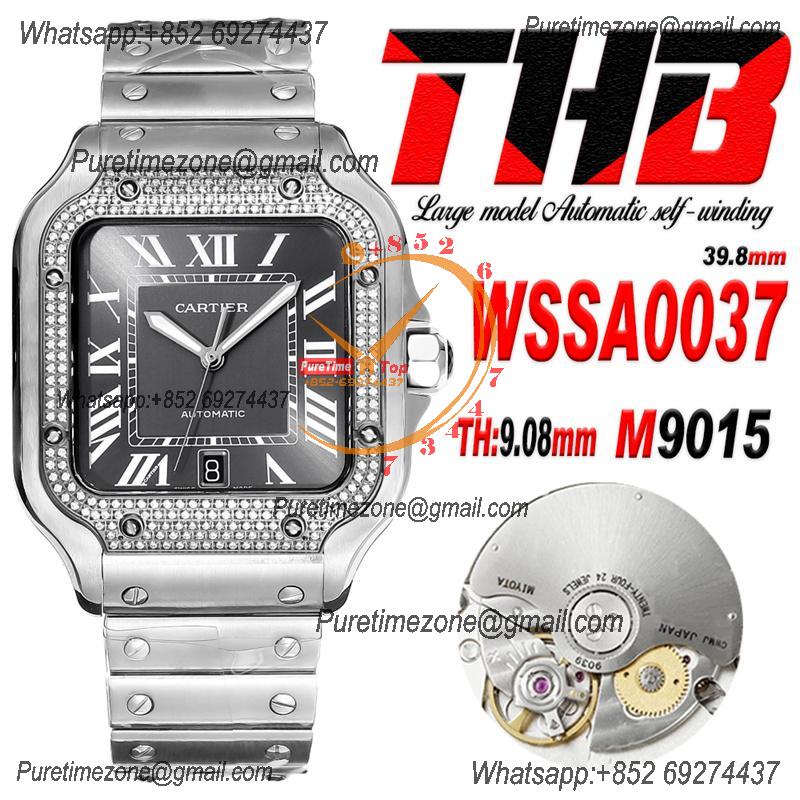 Santos WSSA0037 Large Model 39.8 M9015 Auto Mens Watch THBF Diamond Bezel Gray Dial SmartLink SS Bracelet