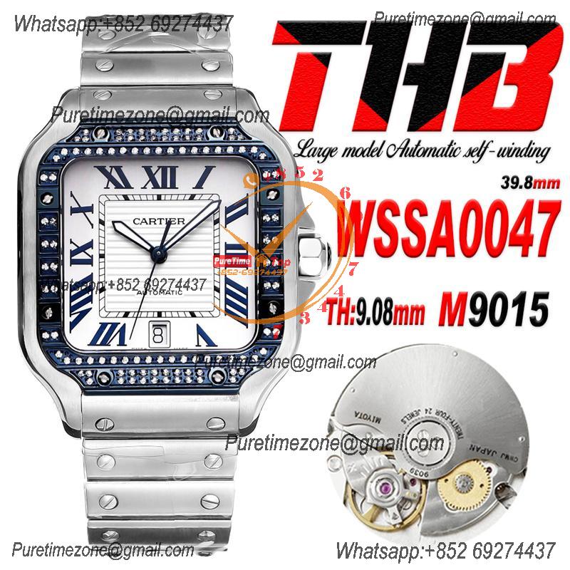 Santos WSSA0047 Large Model 39.8 M9015 Auto Mens Watch THBF Diamond Bezel White Dial SmartLink SS Bracelet