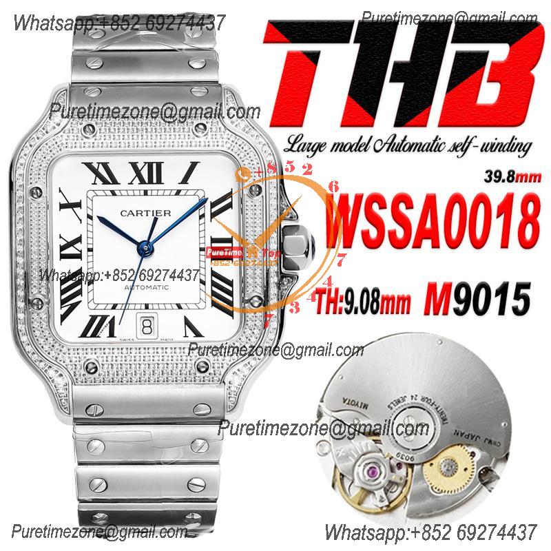 Santos WSSA0018 Large Model 39.8 M9015 Auto Mens Watch THBF Diamond Bezel White Dial SmartLink SS Bracelet CHS