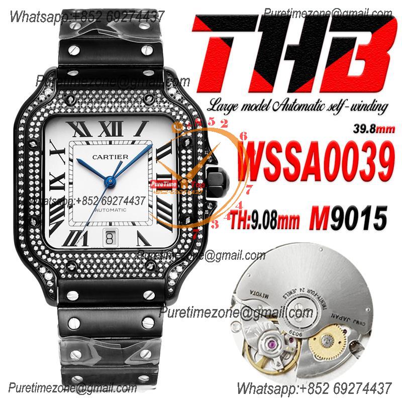 Santos WSSA0039 Large Model 39.8 M9015 Auto Mens Watch THBF Diamond Bezel DLC White Dial SmartLink SS Bracelet