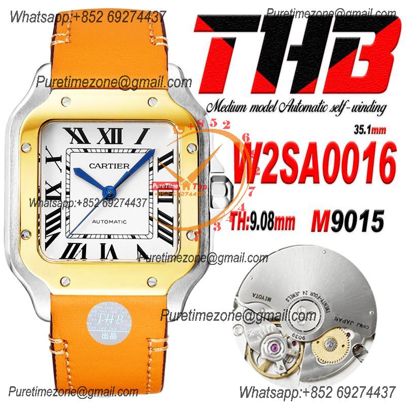 Santos W2SA0016 Medium Model 35.1mm M9015 Automatic Womens Watch Best Edition THBF YG White Dial Leather  Ladies