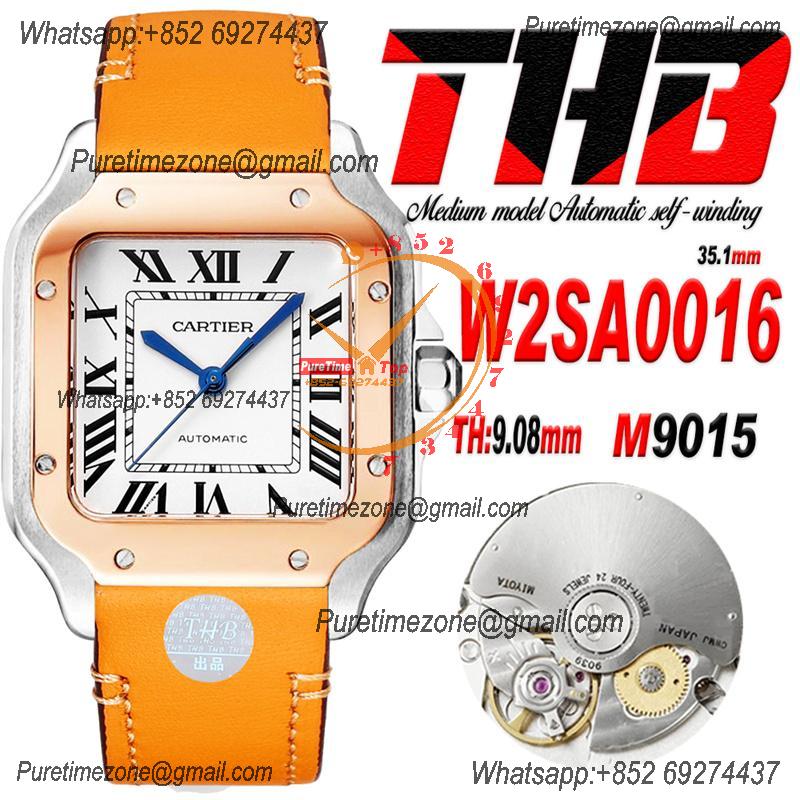 Santos W2SA0016 Medium Model 35.1mm M9015 Automatic Womens Watch Best Edition THBF RG White Dial Leather Ladies