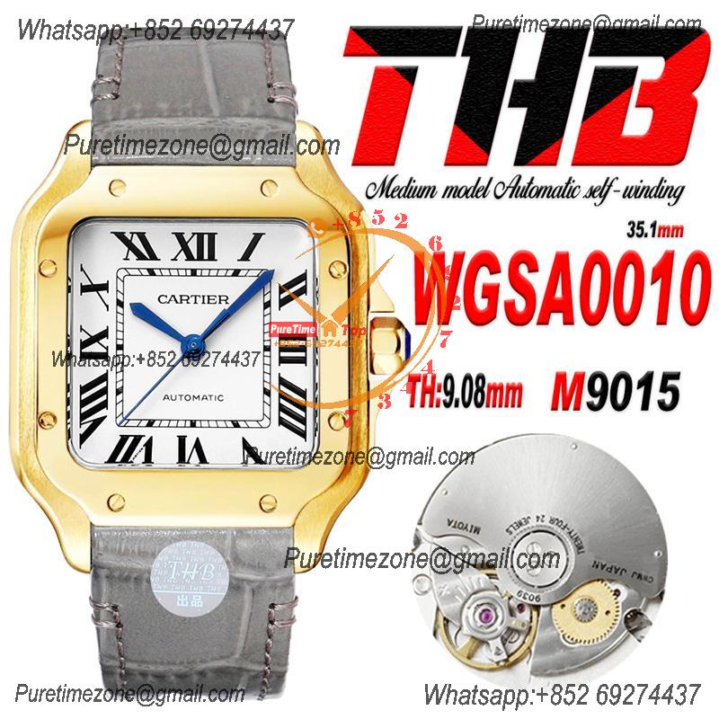 Santos WGSA0010 Medium Model 35.1mm M9015 Automatic Womens Watch Best Edition THBF YG White Dial Leather Ladies