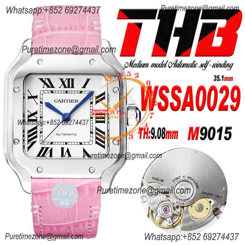 Santos WSSA0029 Medium Model 35.1mm M9015 Automatic Womens Watch Best Edition THBF White Dial Leather Ladies