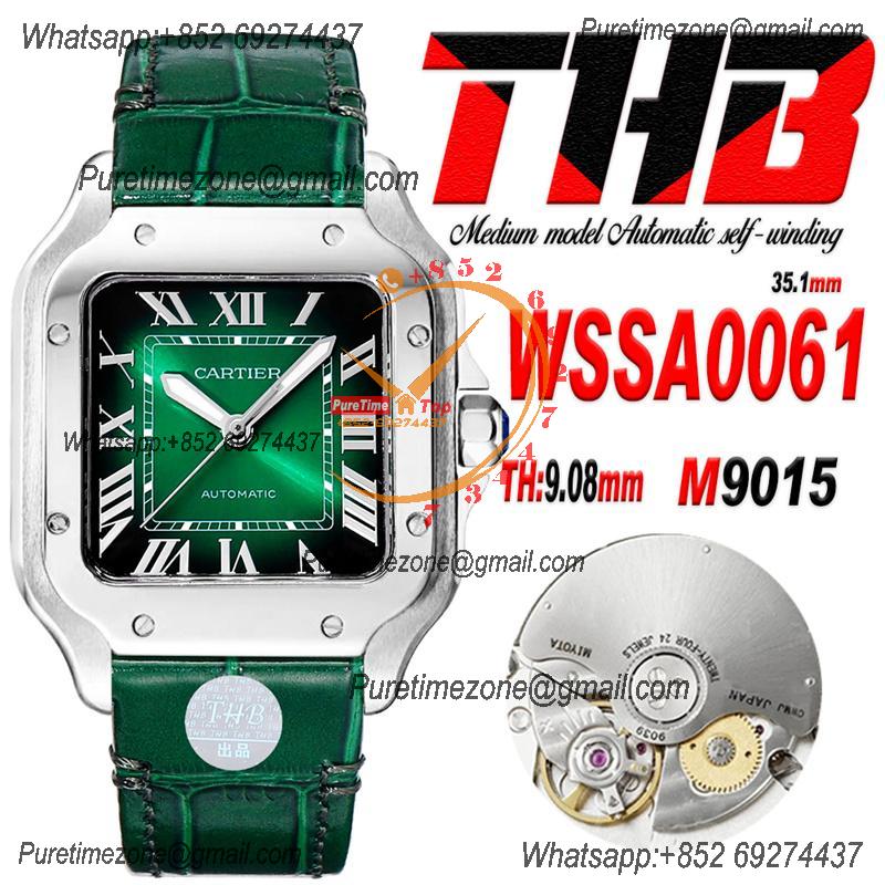 Santos WSSA0061 Medium Model 35.1mm M9015 Automatic Womens Watch Best Edition THBF Green Dial Leather Ladies