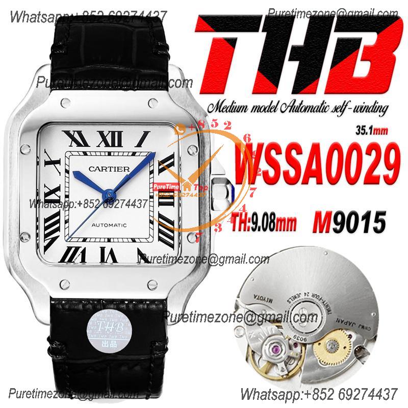 Santos WSSA0029 Medium Model 35.1mm M9015 Automatic Womens Watch Best Edition THBF White Dial Leather Ladies