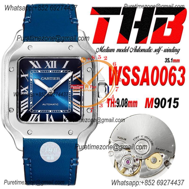 Santos WSSA0029 Medium Model 35.1mm M9015 Automatic Womens Watch Best Edition THBF Blue Dial Leather Ladies