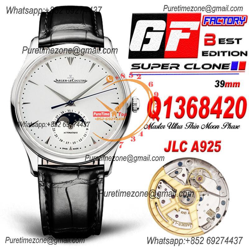 Master Ultra Thin Q1368420 A925 Automatic Mens Watch Moon Phase Date Best Edition GF 39 Steel Silver Dial Leather CHS