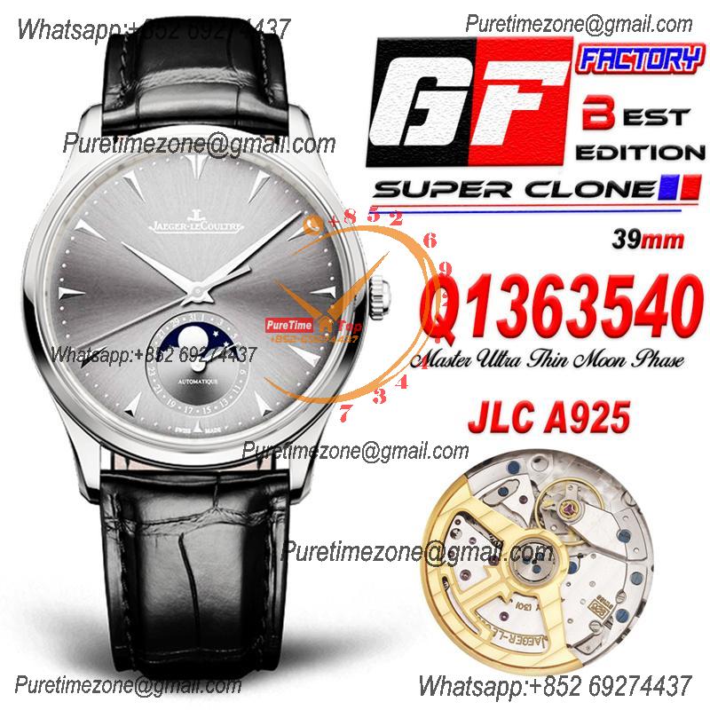 Master Ultra Thin Q1363540 A925 Automatic Mens Watch Moon Phase Date Best Edition GF 39 Steel Gray Dial Leather CHS