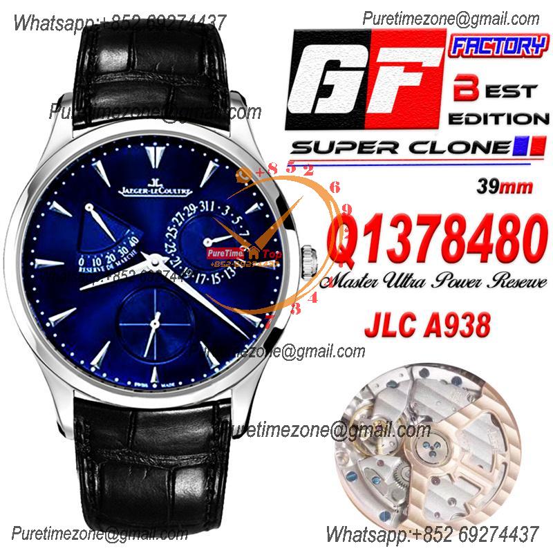 Master Ultra Thin Q1372520 Reserve Marche A938 Automatic Mens Watch Best Edition GF Power Reserve Steel Blue Dial