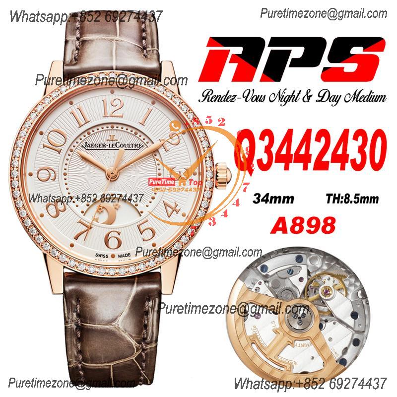 Rendez-Vous Night & Day Q3442430 A898 Automatic Womens Watch Best Edition APSF 34 RG Diamonds Bezel Silver Dial Leather