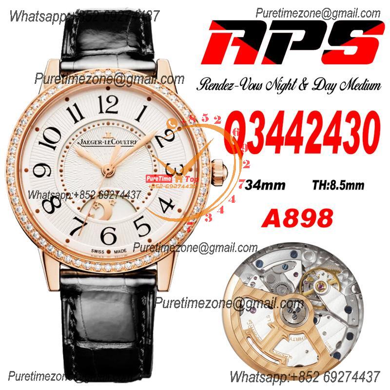 Rendez-Vous Night & Day Q3442430 A898 Automatic Womens Watch Best Edition APSF 34 RG Diamonds Bezel Silver Dial Leather