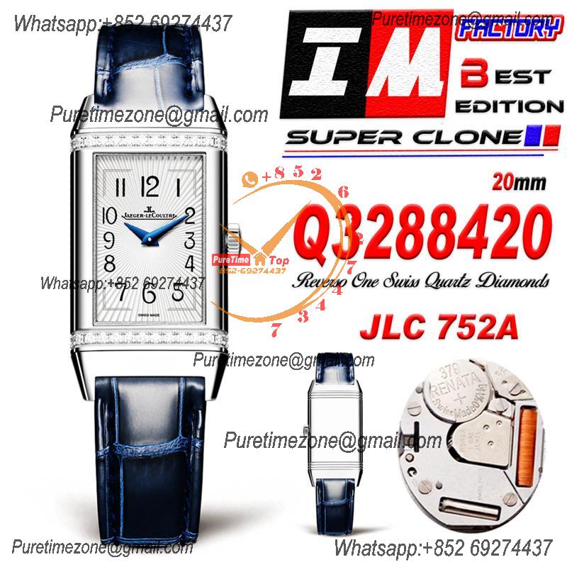 Reverso One Mono face Q3288420 Swiss Quartz Womens Watch Best Edition IMF SS Diamonds Bezel Silver Dial Leather