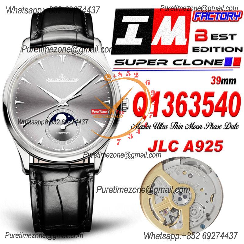 Master Ultra Thin Q1363540 A925 Automatic Mens Watch Moon Phase Date Best Edition IMF 39 Steel Gray Dial Leather CHS