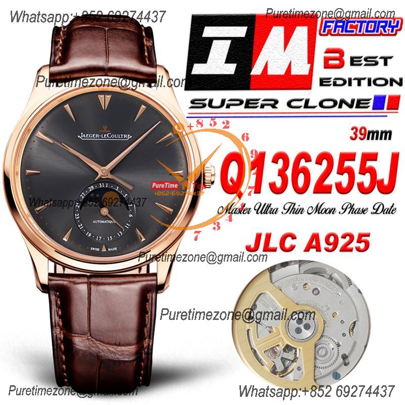 Master Ultra Thin Q136255J A925 Automatic Mens Watch Moon Phase Date Best Edition IMF 39 RG Gray Dial Leather CHS