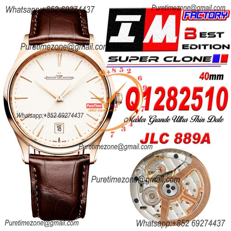 Master Grande Ultra Thin Date Q1282510 A889 Automatic Mens Watch Best Edition IMF 40 RG Silver Dial Leather CHS