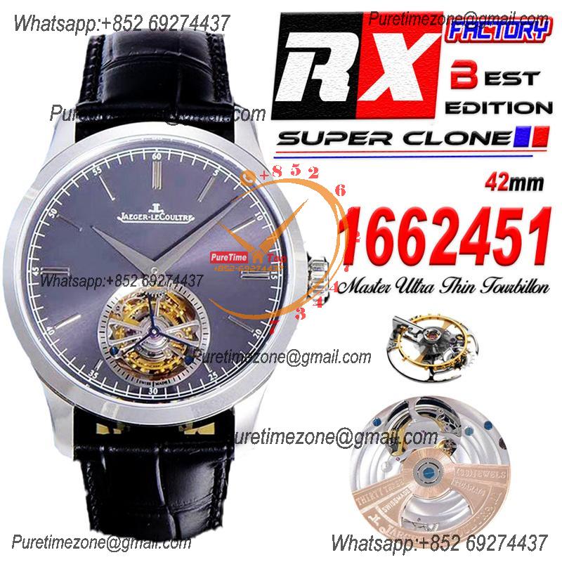 Master Ultra Thin Real Tourbillon 1662451 Mechanical Hand Winding Mens Watch Best Edition RXF 42 SS Gray Dial Leather